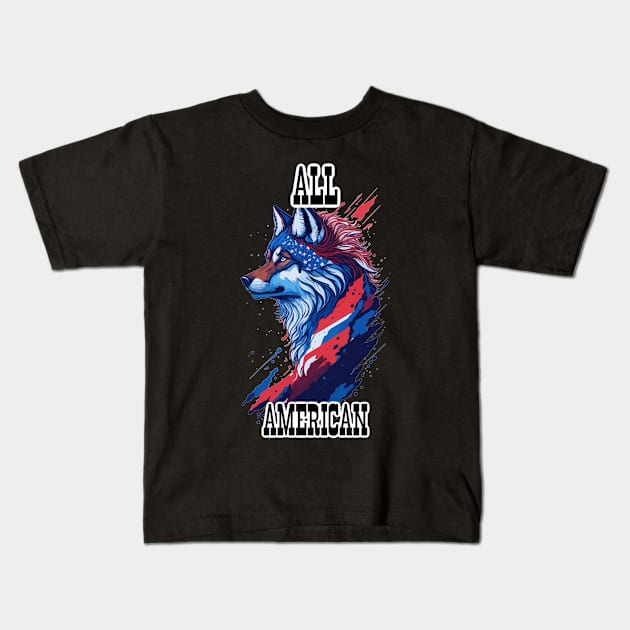 All American Patriotic 4th of July Wolf Kids T-Shirt by LittleBearBlue